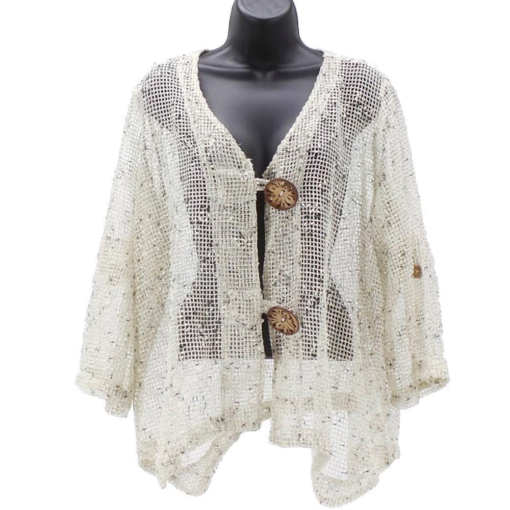 Nina Leonard Coconut Button Novelty Knit Bolero Cardigan Natural - Regular